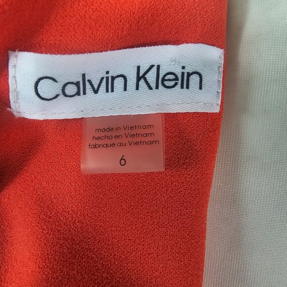 Calvin Klein Red Belted Knee Length Dress Sz 6 Elastic Waist Stretch Cap Sleeve - Picture 7 of 13